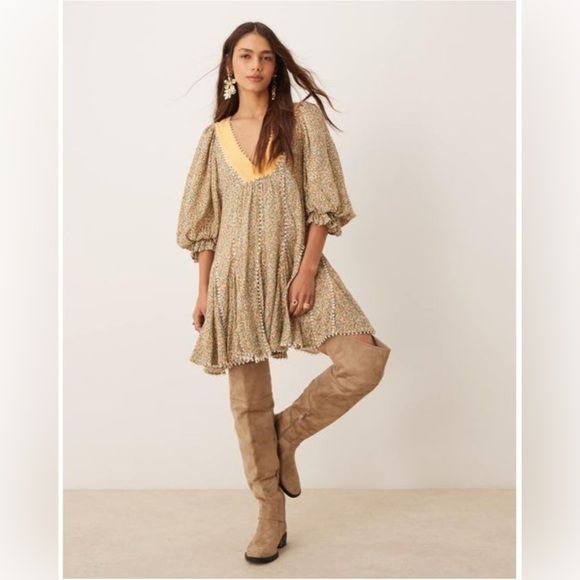 Free People Floral Mini Dress Size Small Half Sleeve Brand New - Picture 2 of 16